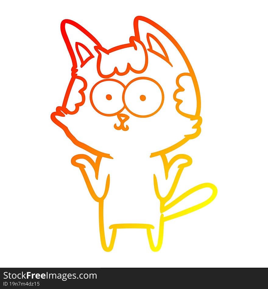 warm gradient line drawing happy cartoon cat shrugging;shoulders