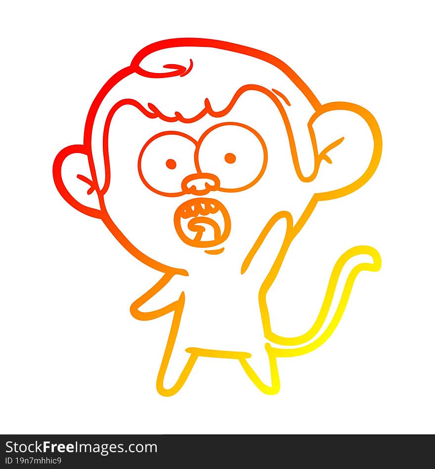 Warm Gradient Line Drawing Cartoon Shocked Monkey