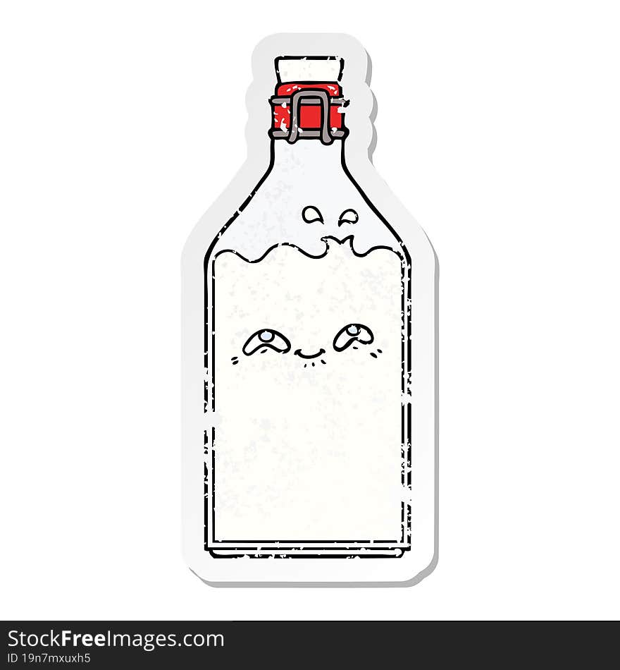 distressed sticker of a cartoon old milk bottle