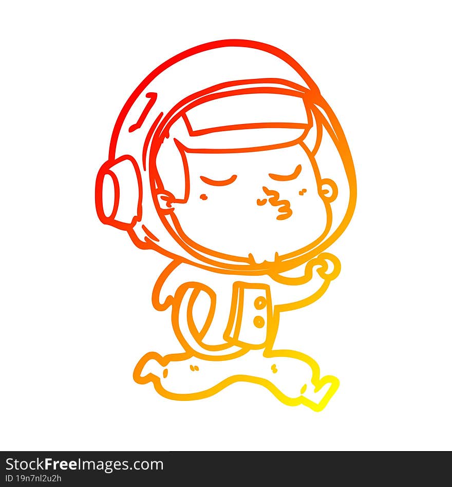 warm gradient line drawing cartoon confident astronaut running