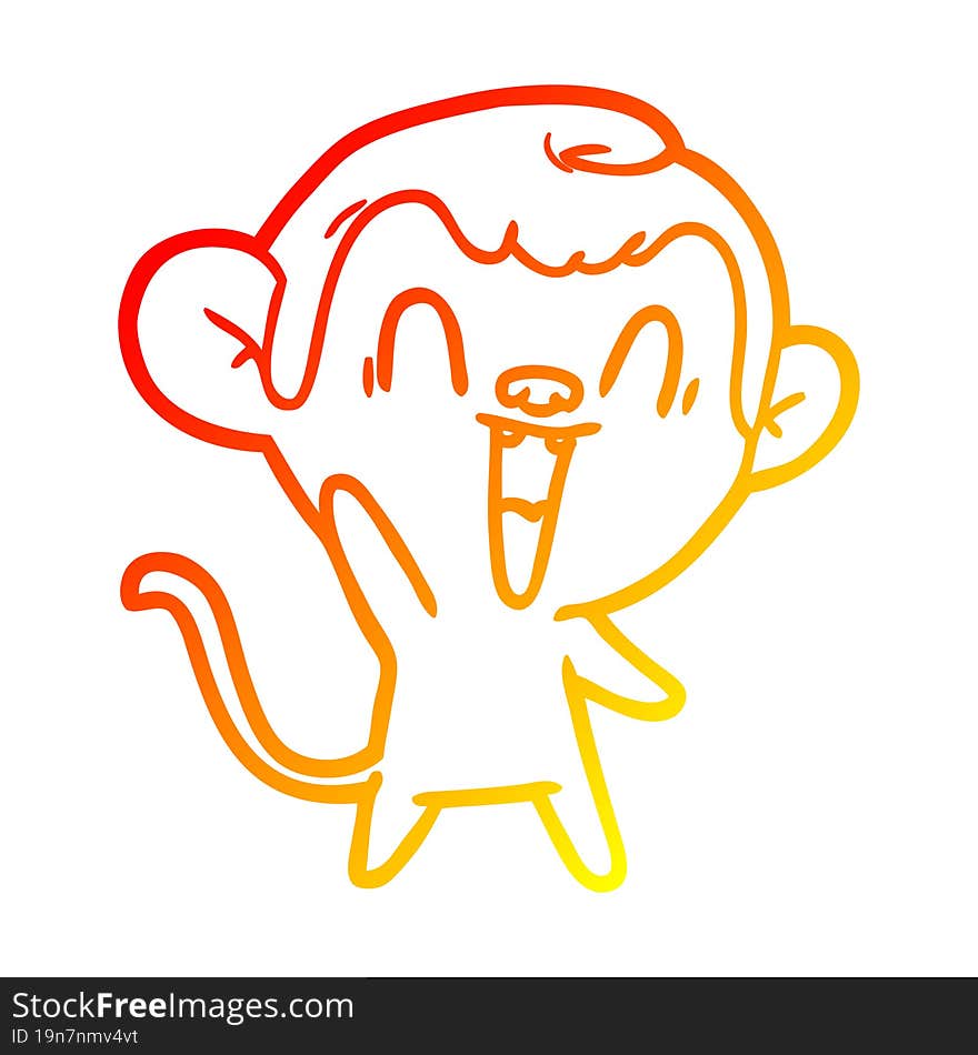 warm gradient line drawing of a cartoon laughing monkey