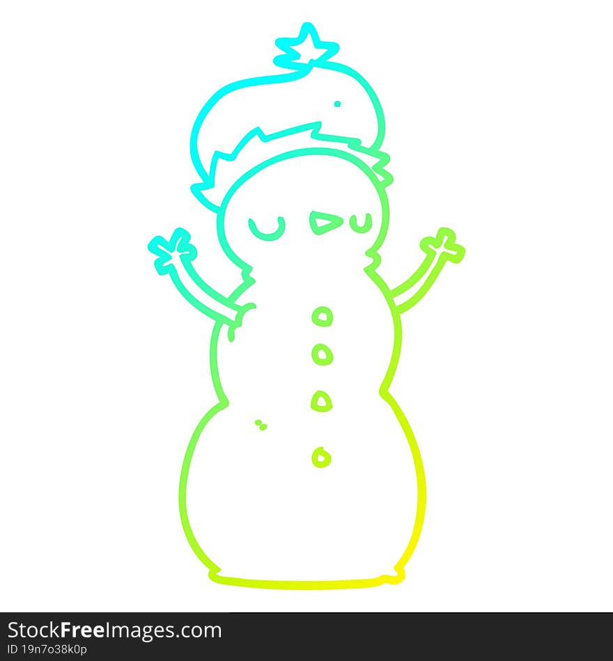 cold gradient line drawing cartoon snowman