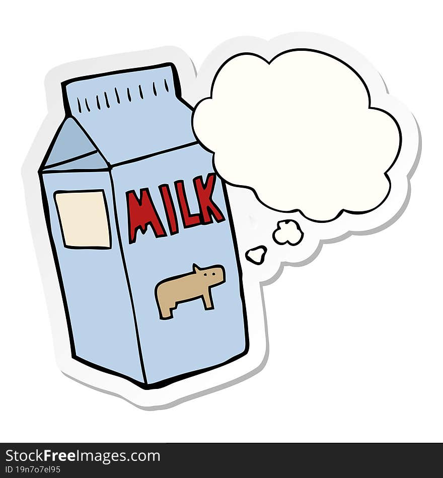 Cartoon Milk Carton And Thought Bubble As A Printed Sticker