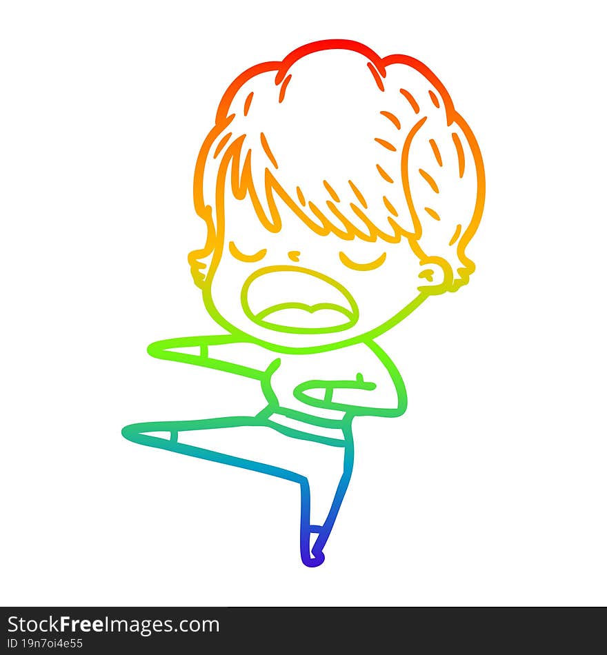 rainbow gradient line drawing of a cartoon woman talking