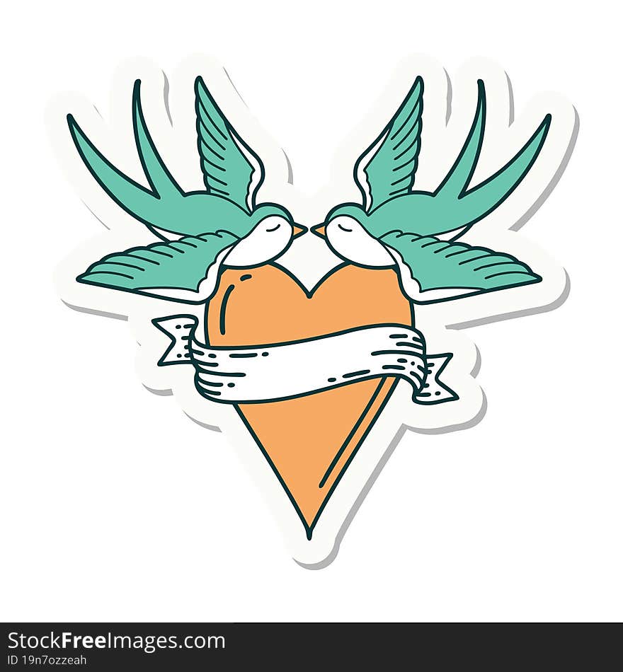 Tattoo Style Sticker Of A Swallows And A Heart With Banner