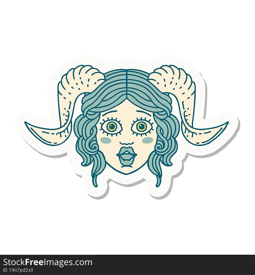 sticker of a tiefling character face. sticker of a tiefling character face