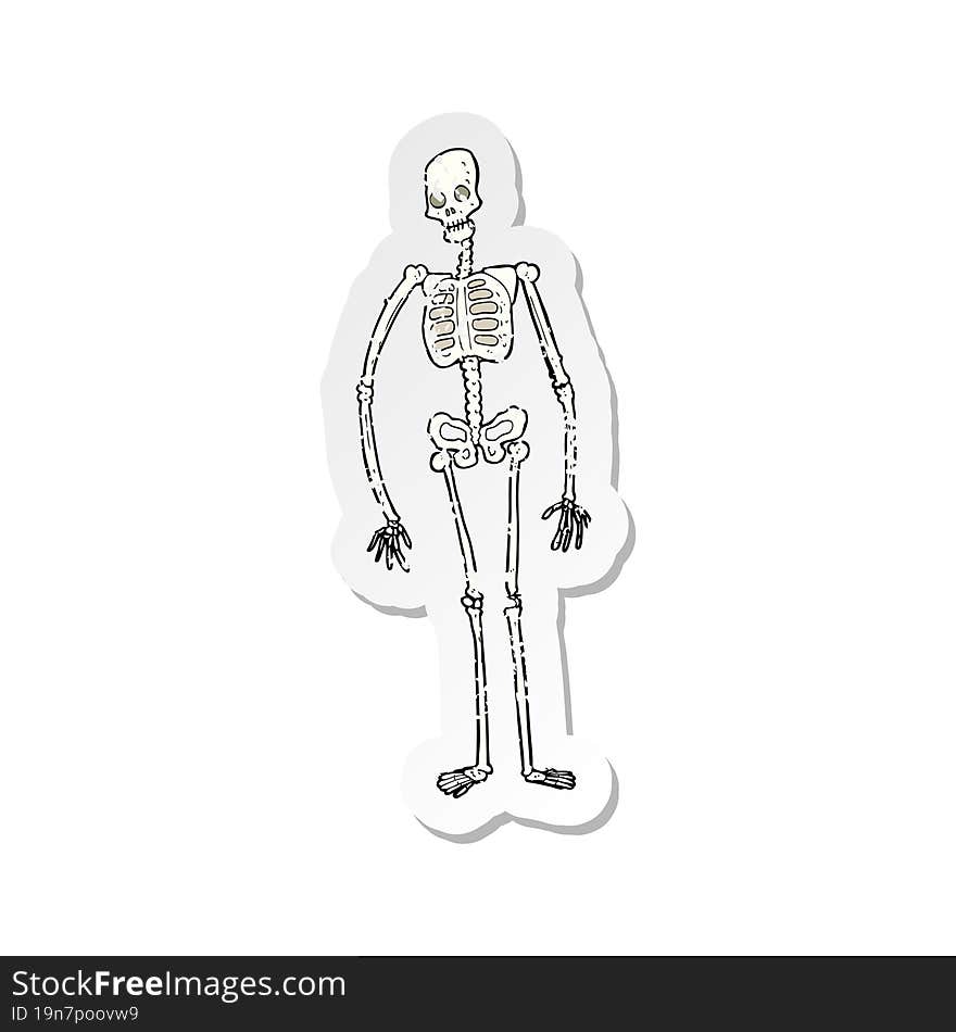 retro distressed sticker of a cartoon spooky skeleton