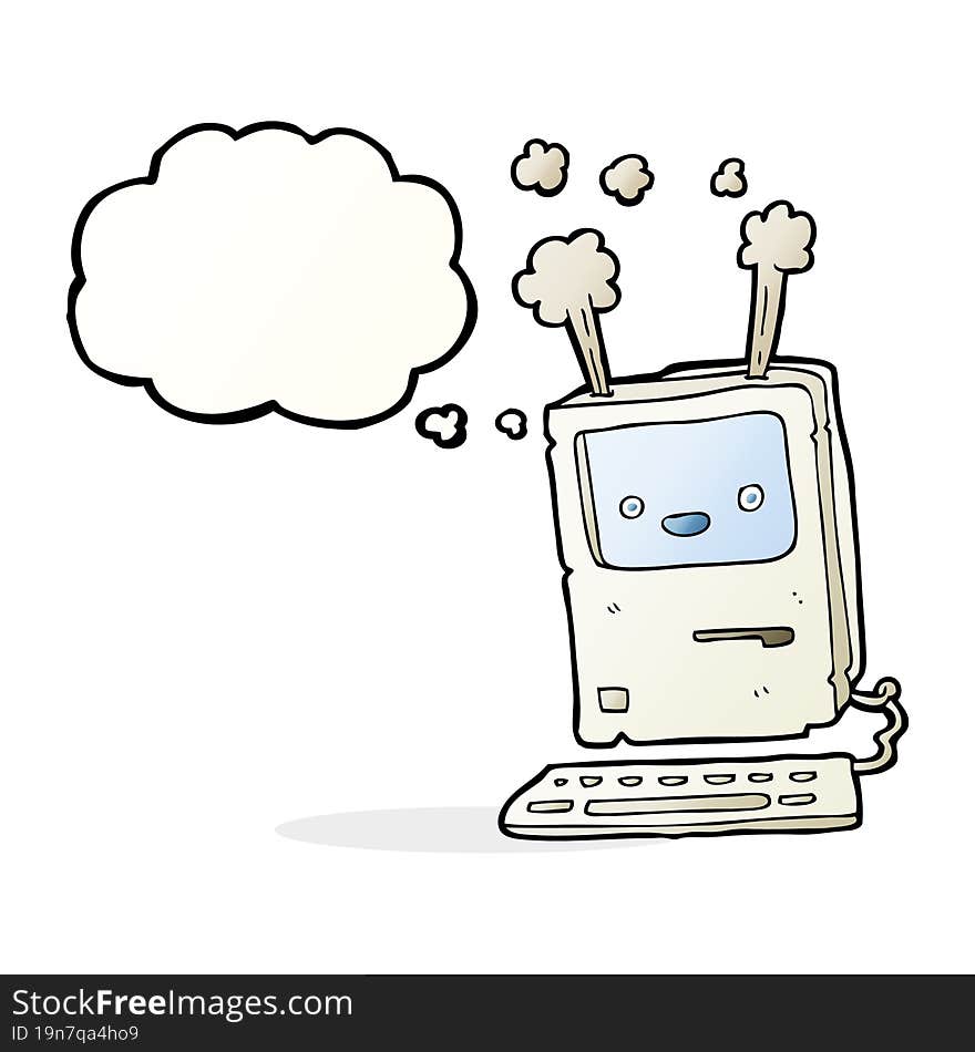 cartoon old computer with thought bubble