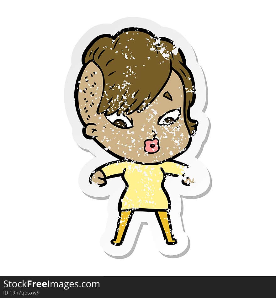 Distressed Sticker Of A Cartoon Surprised Girl