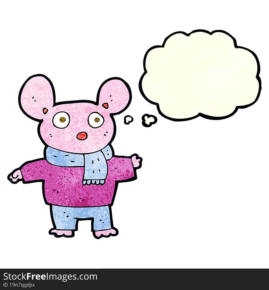 Cartoon Mouse In Clothes With Thought Bubble