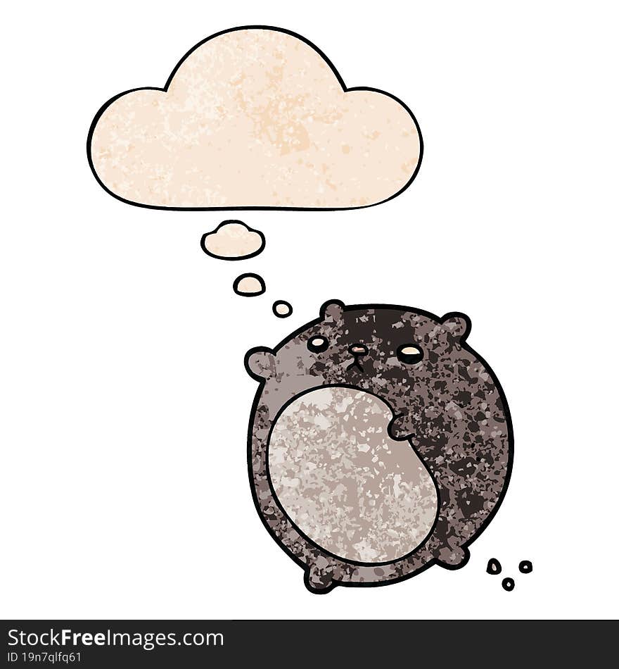 cartoon bear and thought bubble in grunge texture pattern style