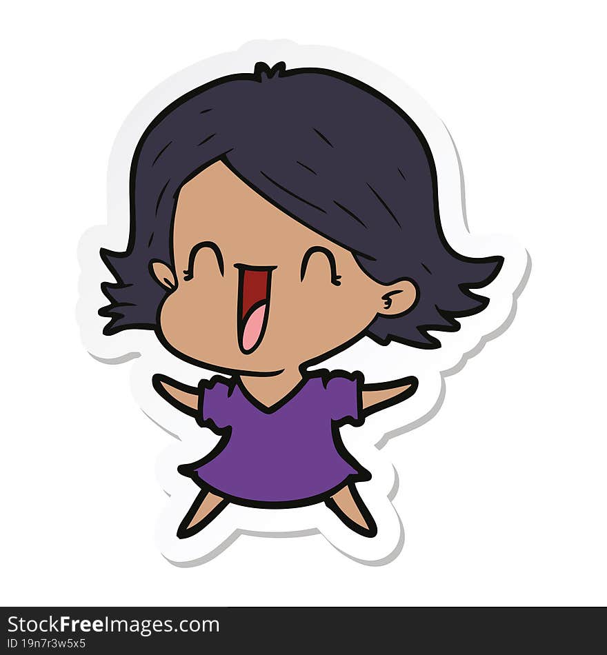 Sticker Of A Cartoon Laughing Woman