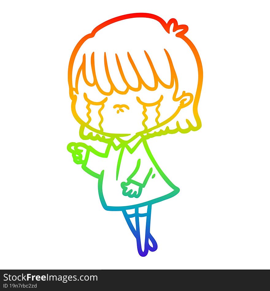 rainbow gradient line drawing of a cartoon woman crying