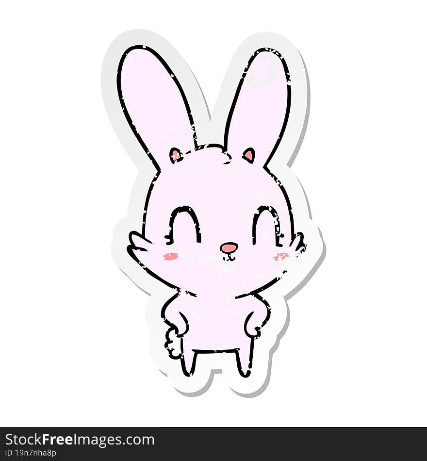 distressed sticker of a cute cartoon rabbit