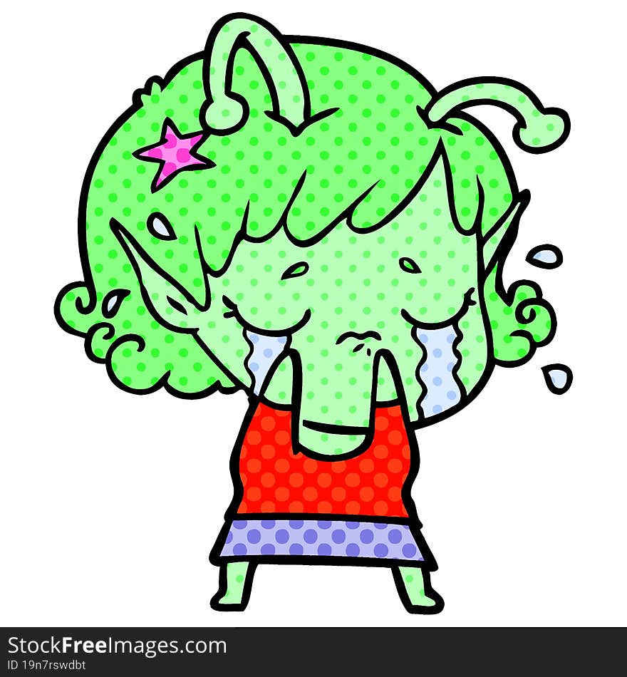 cartoon crying alien girl. cartoon crying alien girl