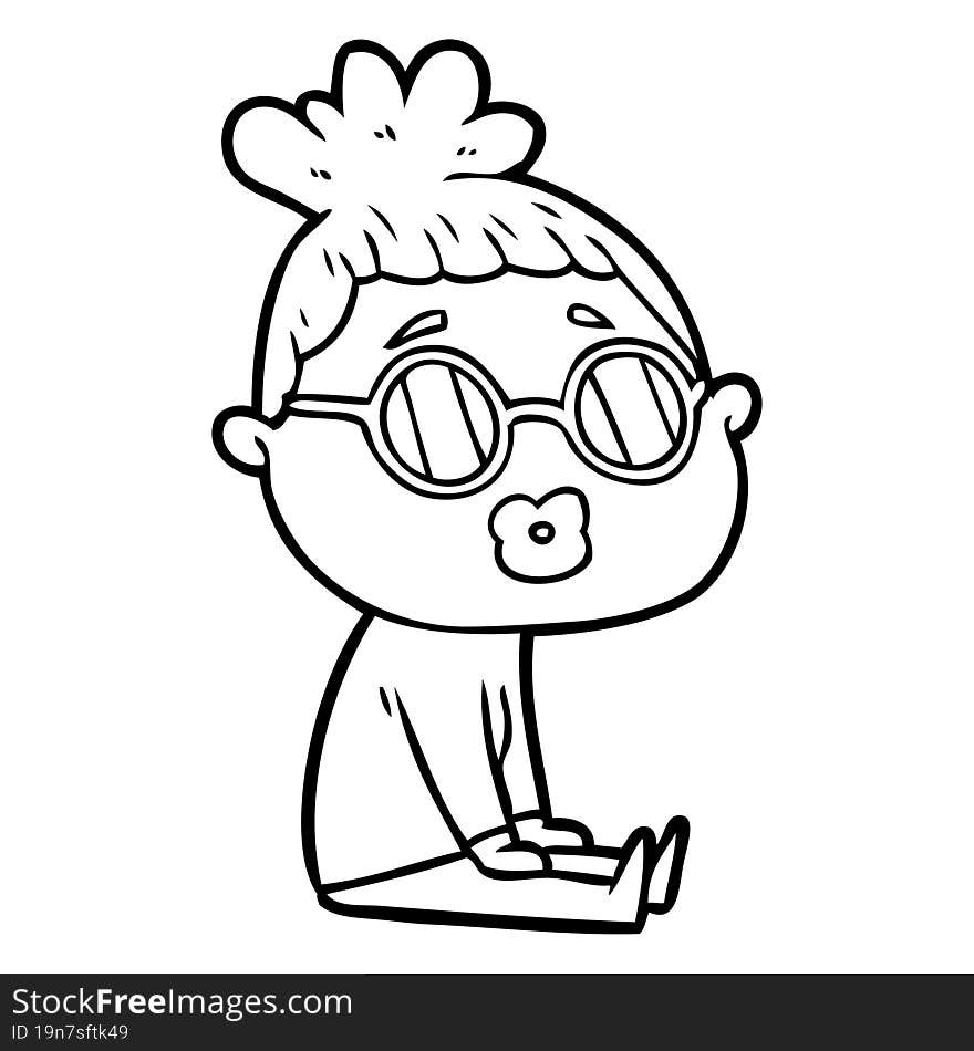 cartoon sitting woman wearing spectacles. cartoon sitting woman wearing spectacles