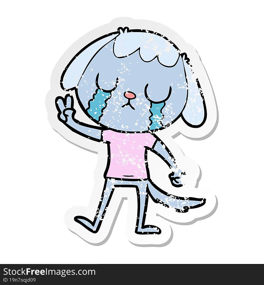 distressed sticker of a cute cartoon dog crying