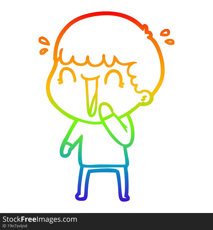 Rainbow Gradient Line Drawing Laughing Cartoon Man