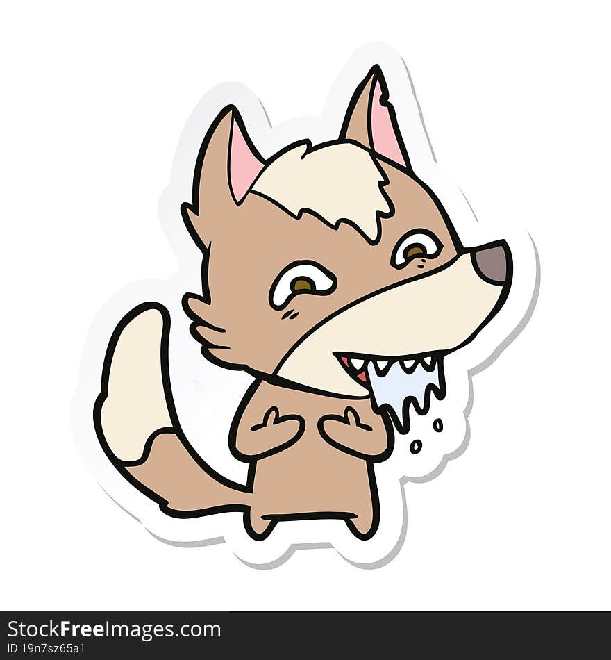 sticker of a cartoon hungry wolf