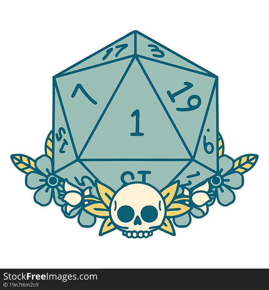 Natural One Dice Roll With Floral Elements Illustration