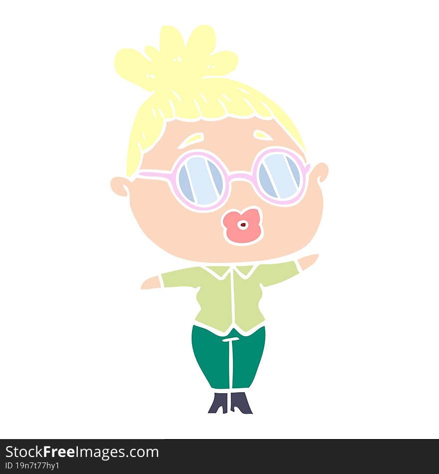 flat color style cartoon woman wearing spectacles