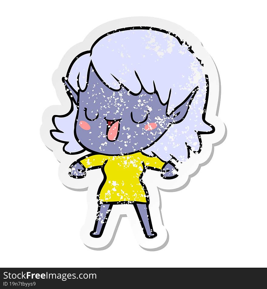 distressed sticker of a cartoon elf girl