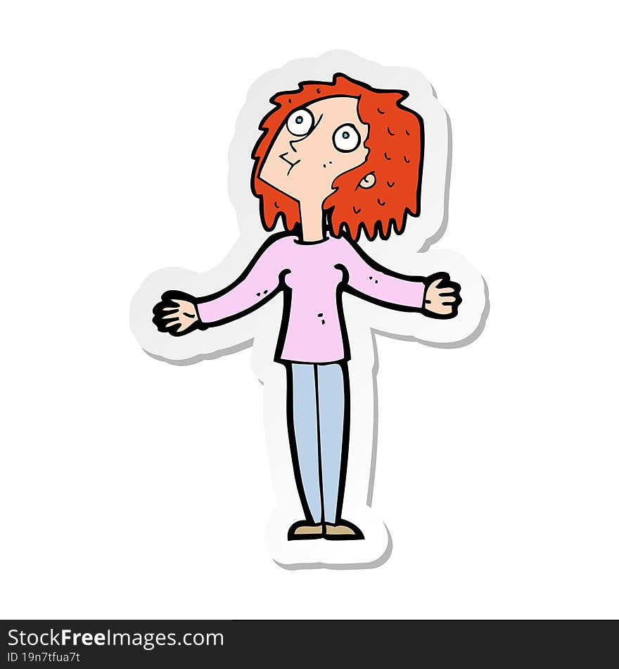 sticker of a cartoon curious woman looking upwards