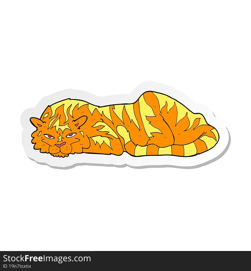 Sticker Of A Cartoon Resting Tiger