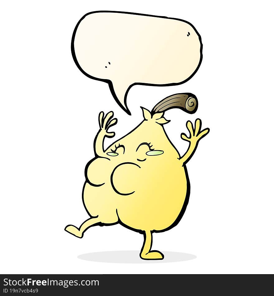 A Nice Pear Cartoon With Speech Bubble