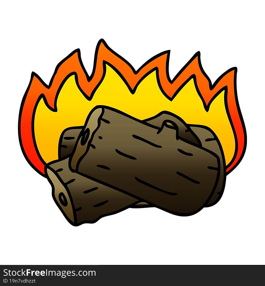 quirky gradient shaded cartoon burning log