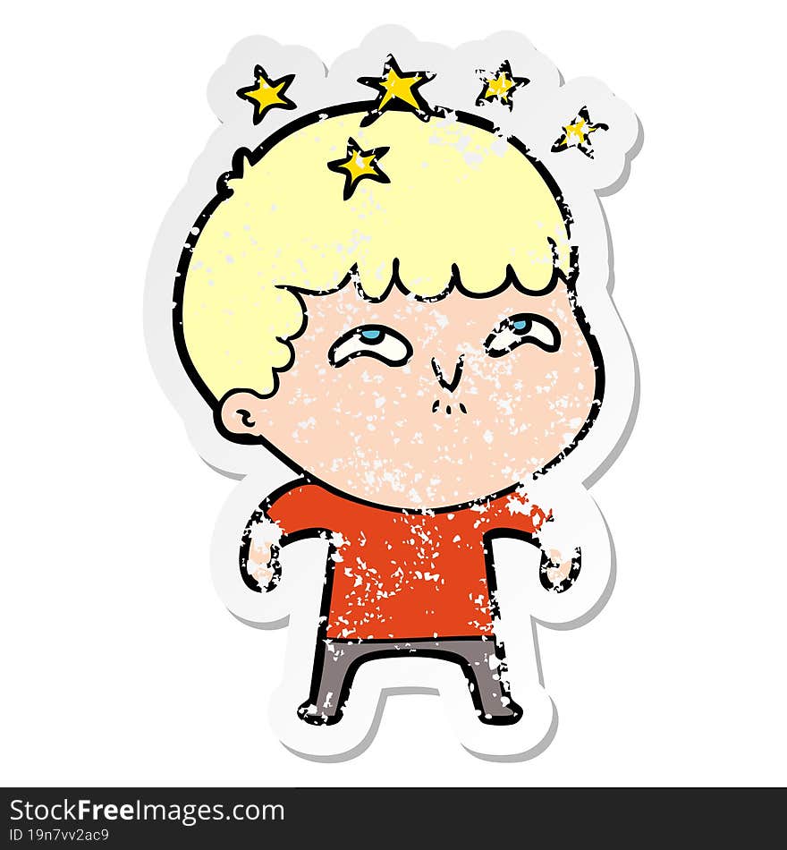 distressed sticker of a cartoon amazed boy