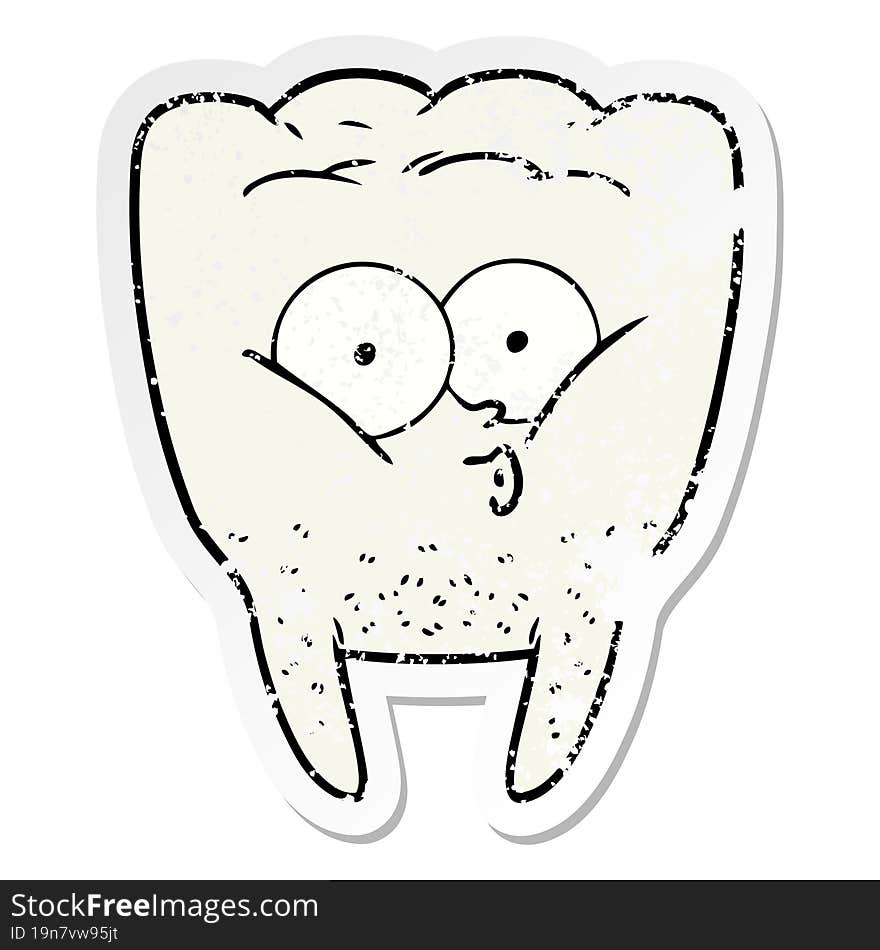 distressed sticker of a cartoon whistling tooth