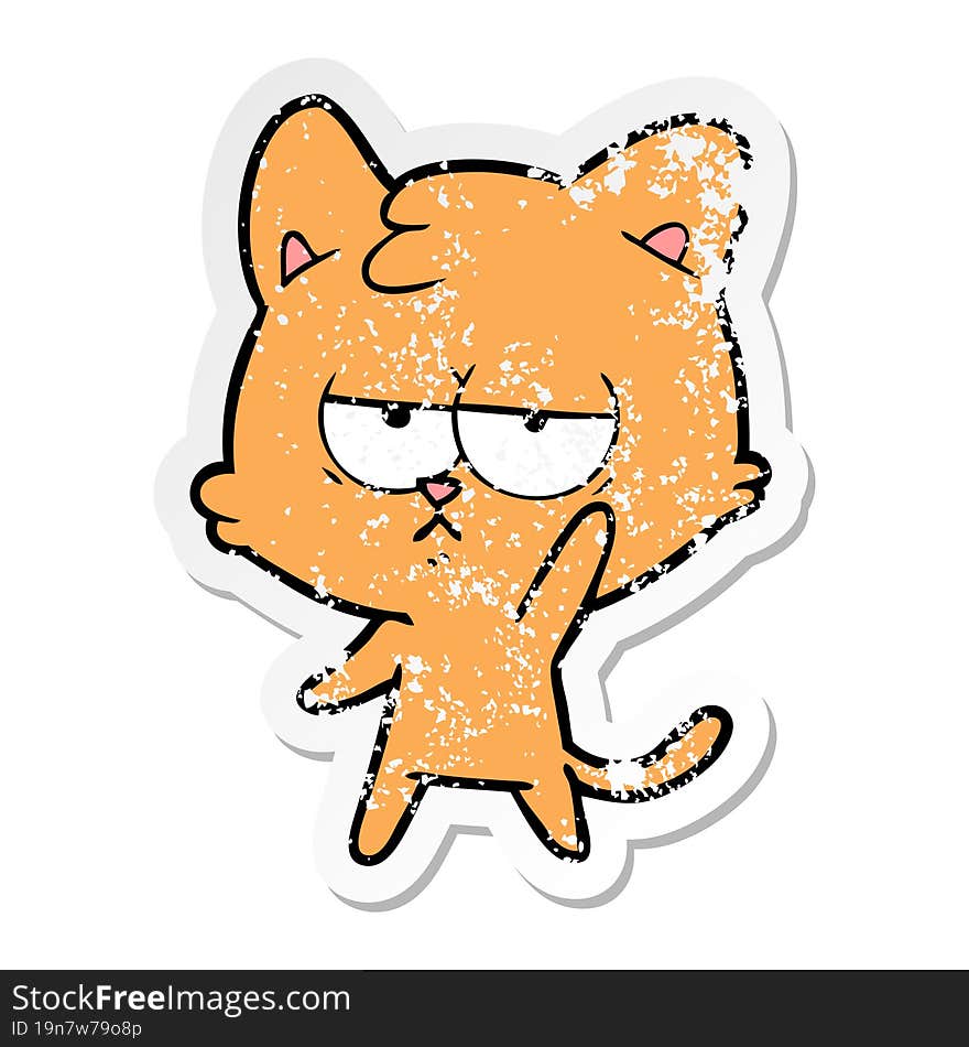 Distressed Sticker Of A Bored Cartoon Cat