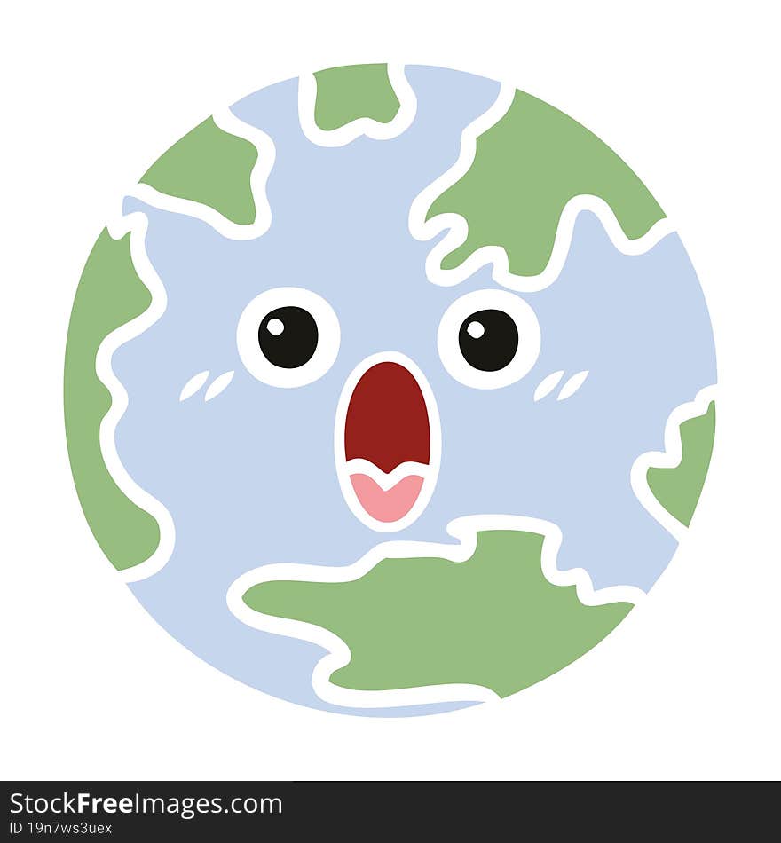 flat color retro cartoon planet earth