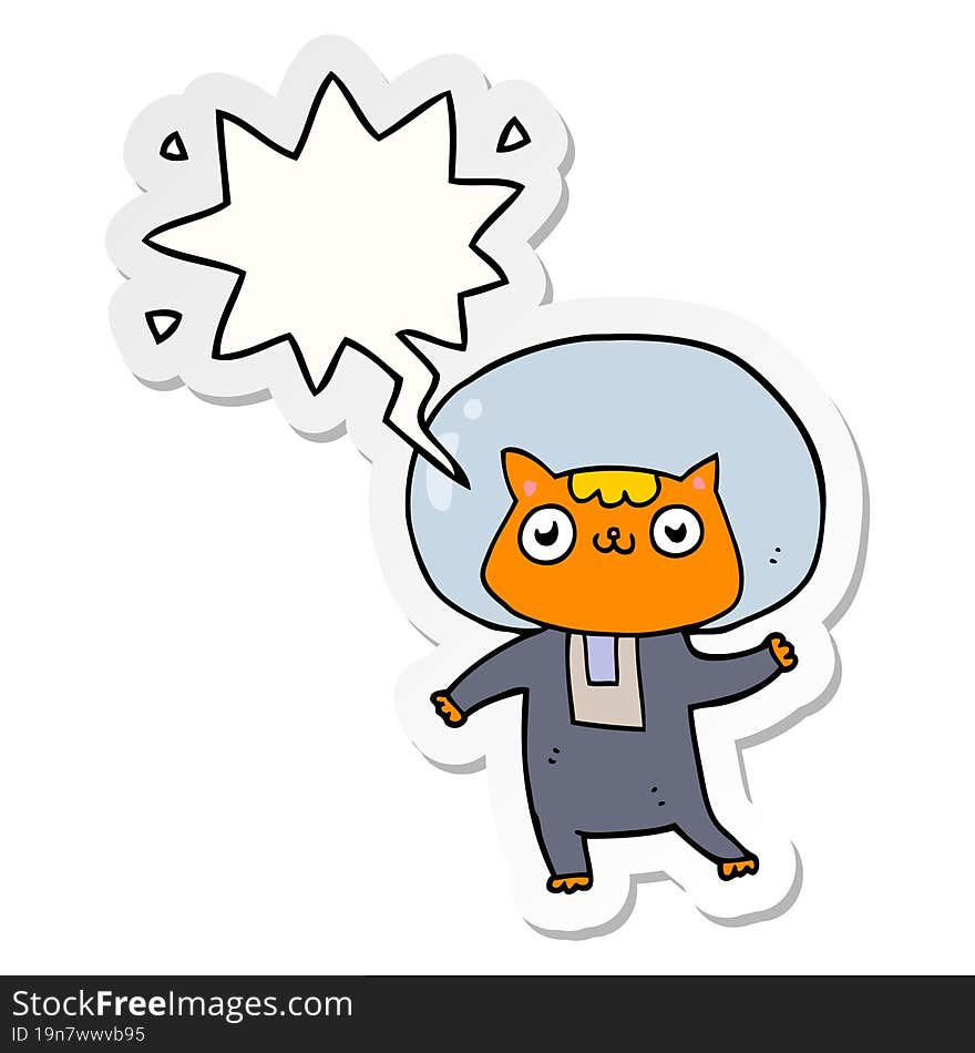 cartoon space cat and speech bubble sticker