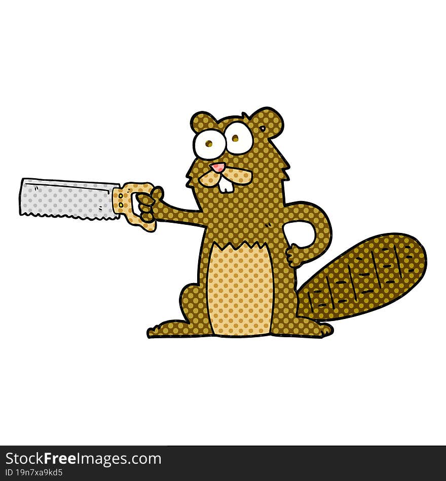 cartoon beaver with saw