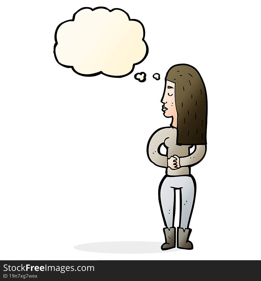 cartoon woman ignoring with thought bubble