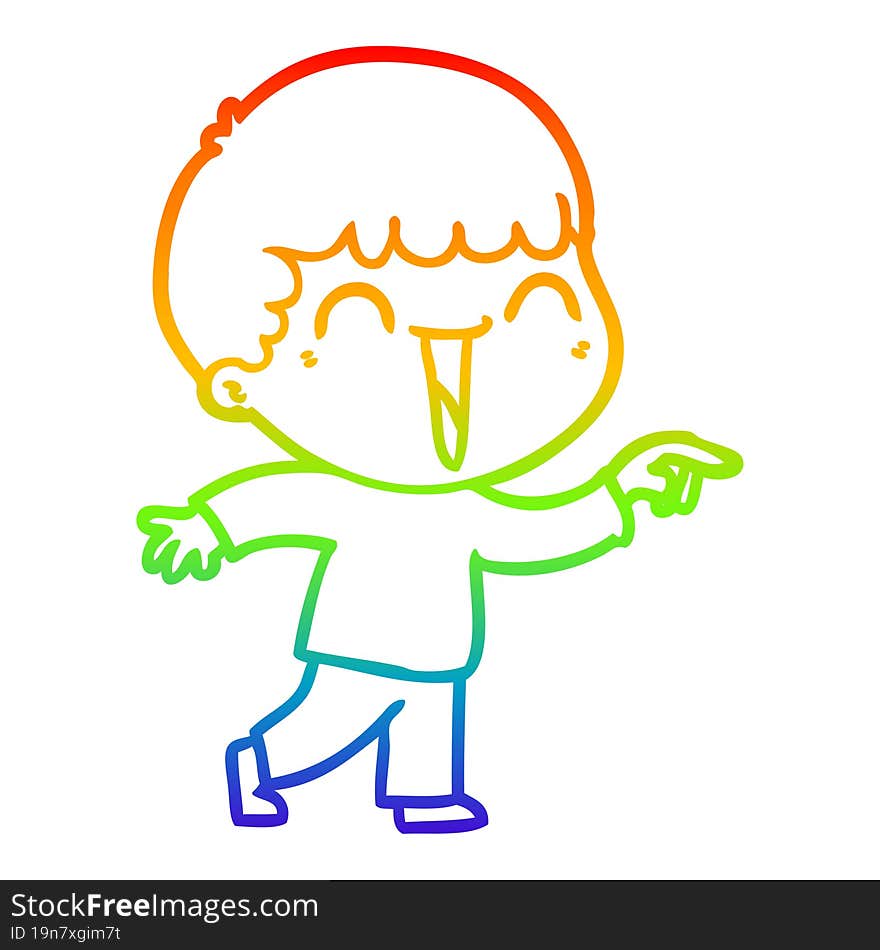 Rainbow Gradient Line Drawing Cartoon Happy Man