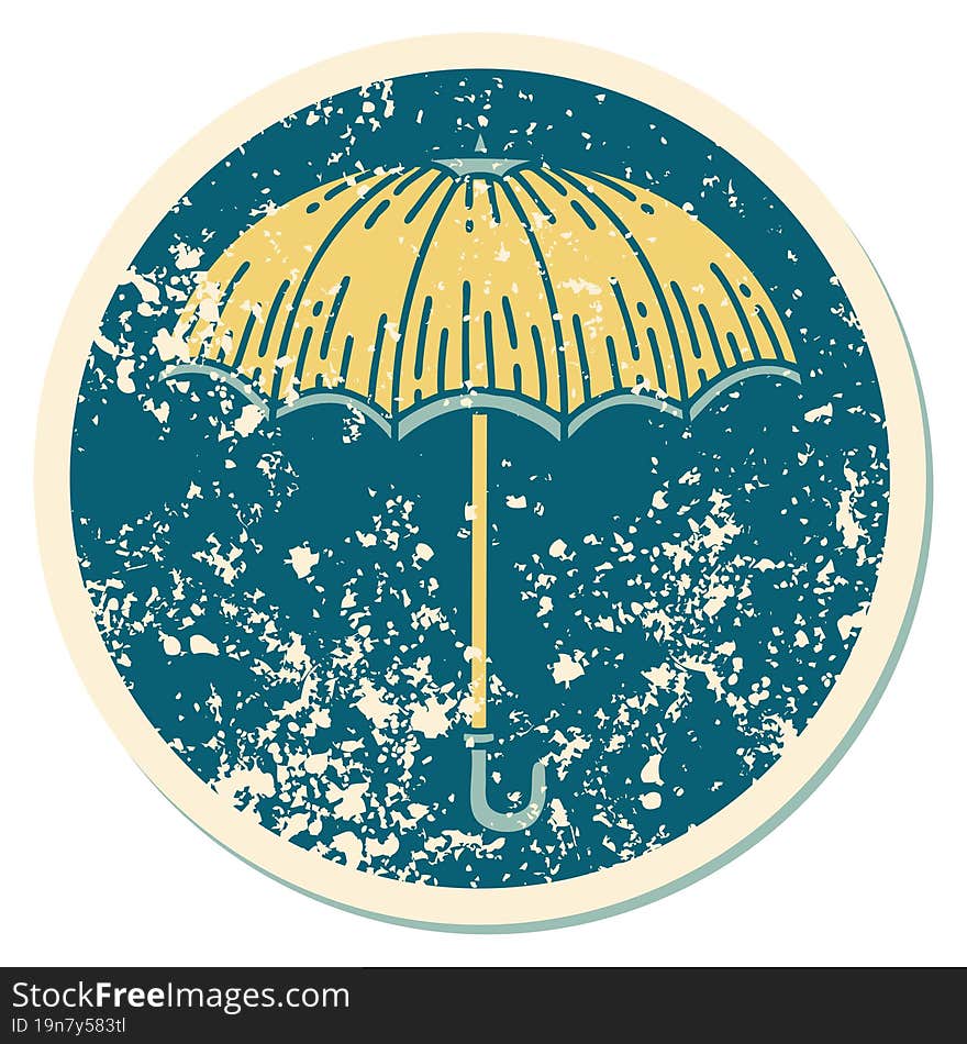 distressed sticker tattoo style icon of an umbrella