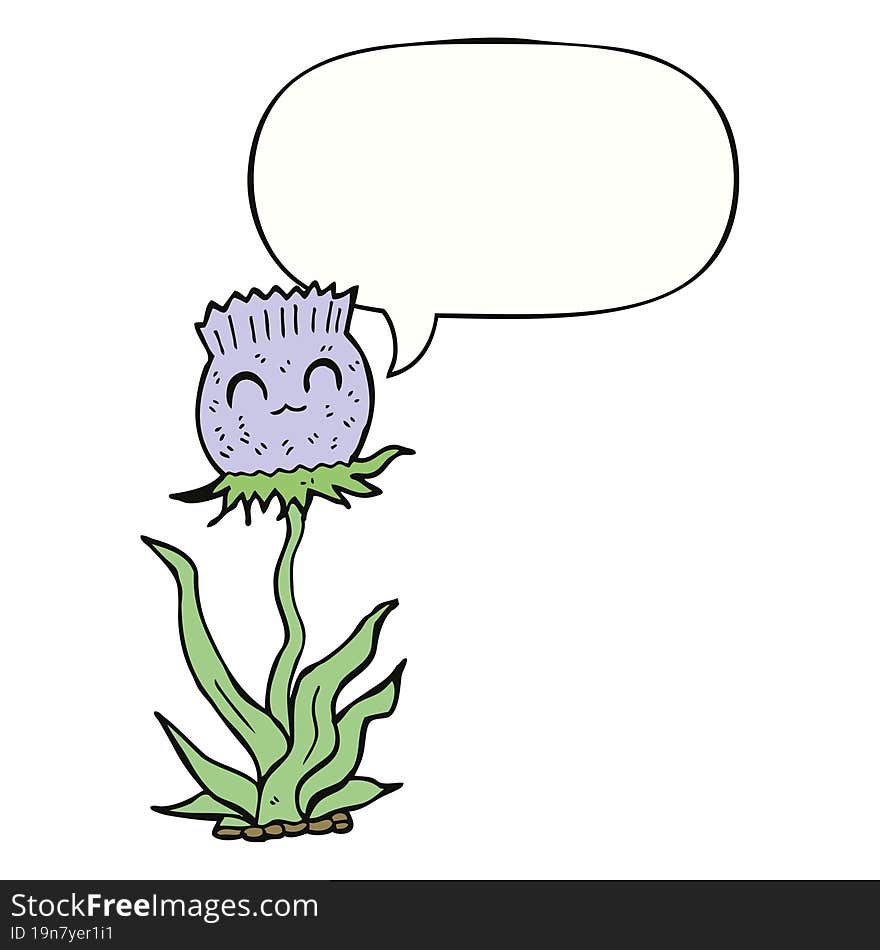 cartoon thistle with speech bubble. cartoon thistle with speech bubble