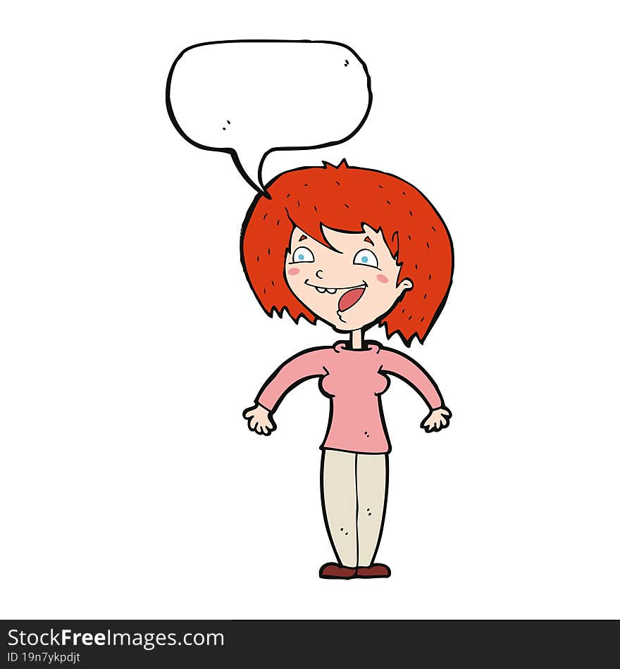 cartoon excited woman with speech bubble