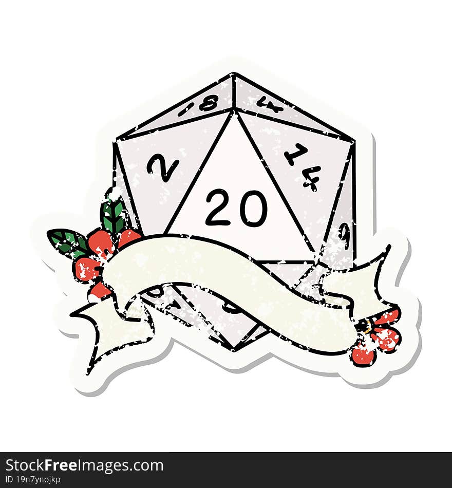 Natural Twenty D20 Dice Roll Grunge Sticker