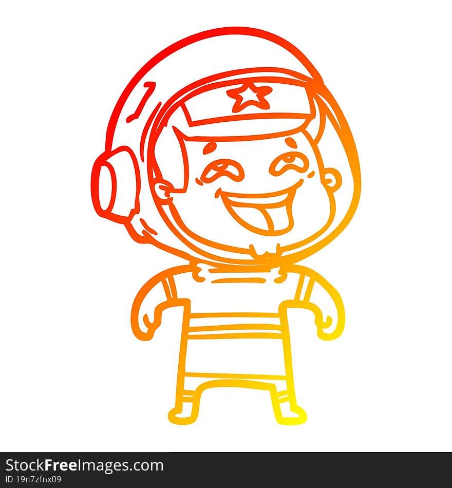 Warm Gradient Line Drawing Cartoon Laughing Astronaut