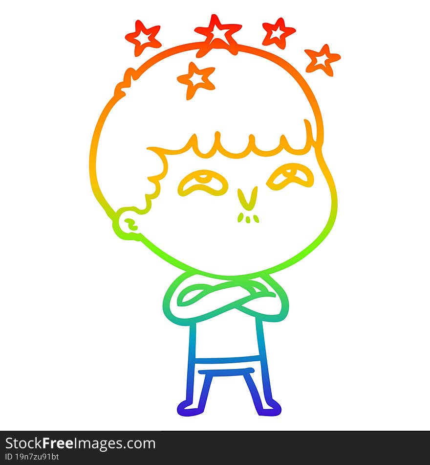 rainbow gradient line drawing cartoon amazed boy