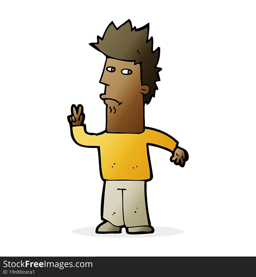 cartoon man giving peace sign