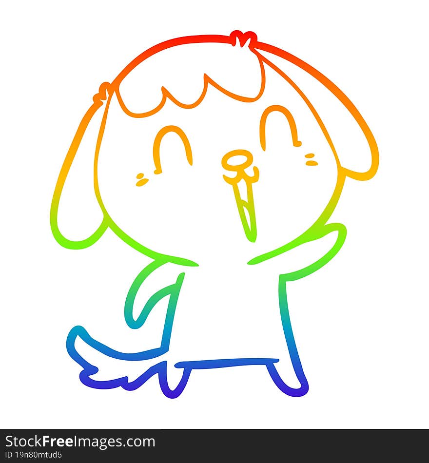 rainbow gradient line drawing of a cute cartoon dog