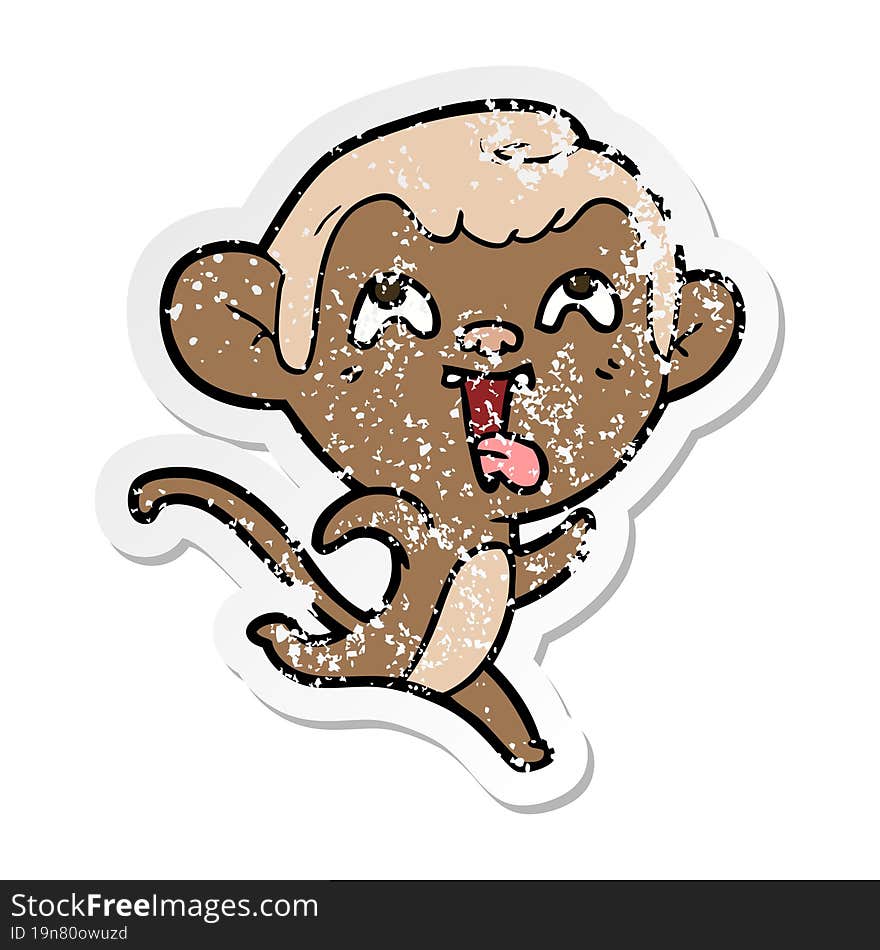 distressed sticker of a crazy cartoon monkey