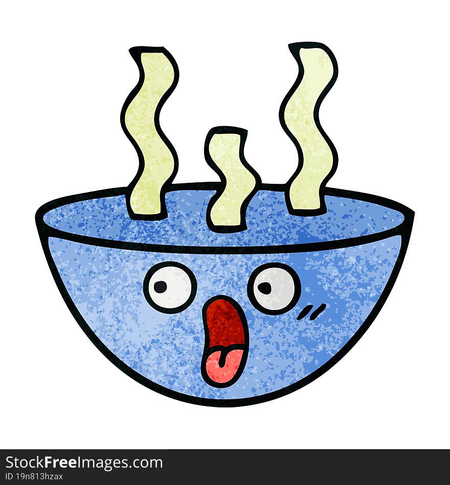 retro grunge texture cartoon bowl of hot soup