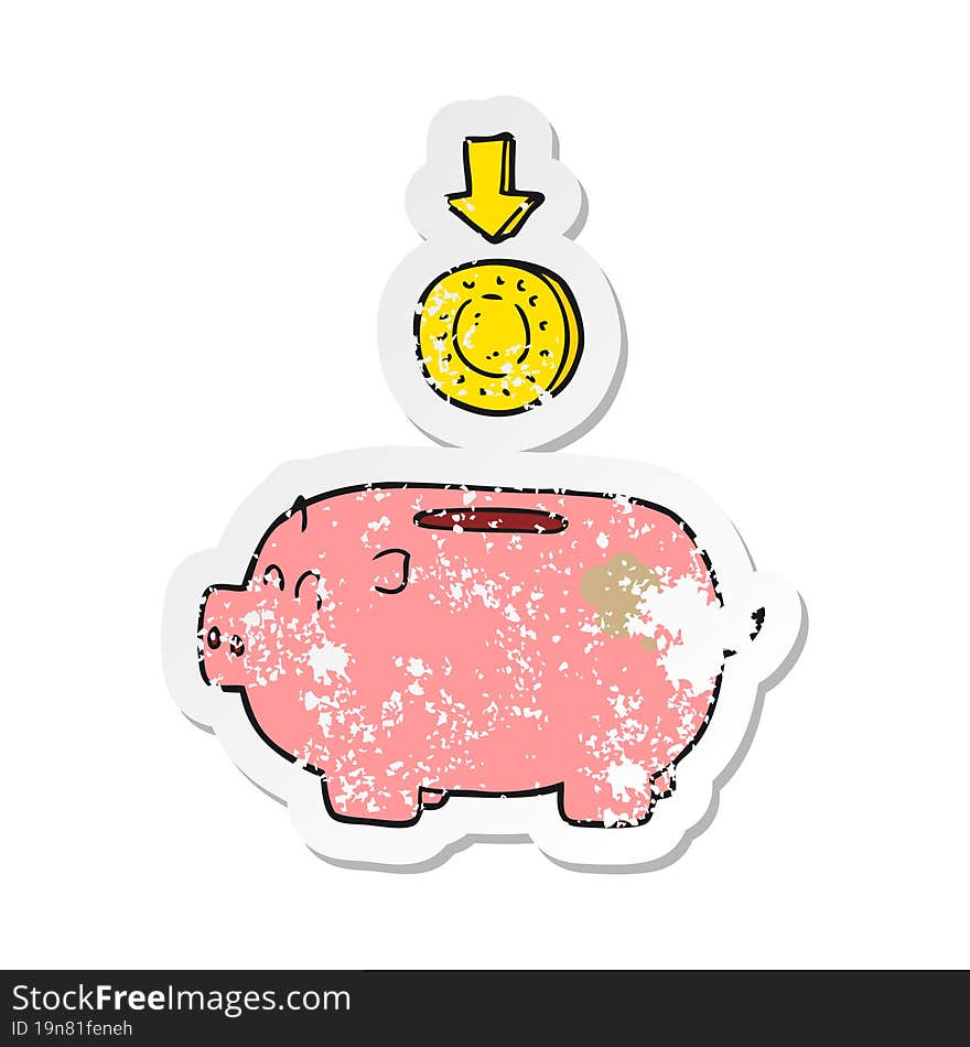 Retro Distressed Sticker Of A Cartoon Piggy Bank