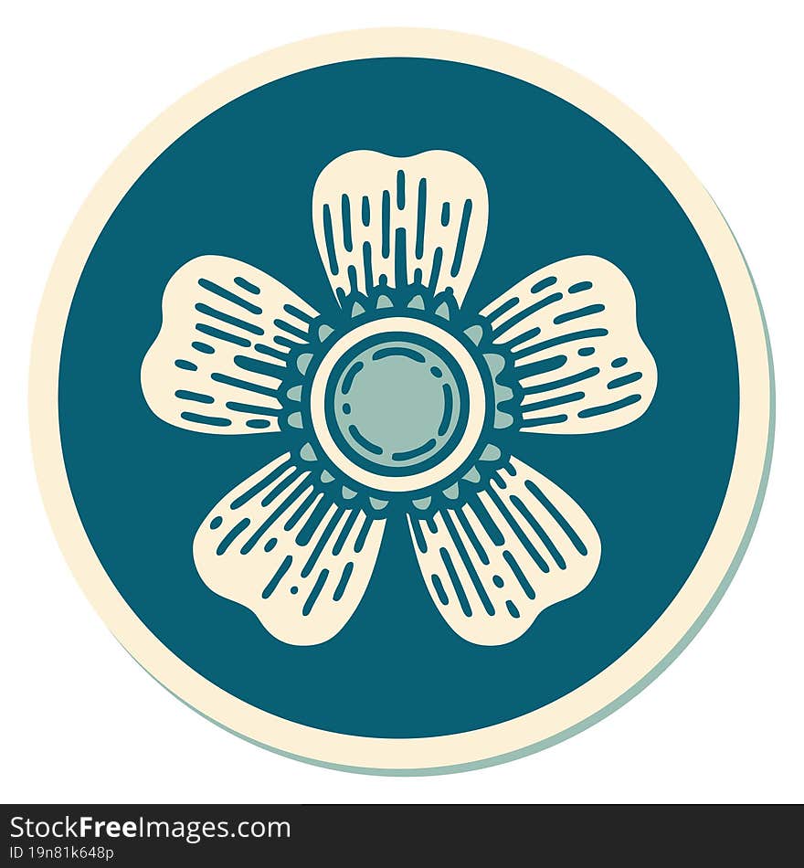 sticker of tattoo in traditional style of a flower. sticker of tattoo in traditional style of a flower